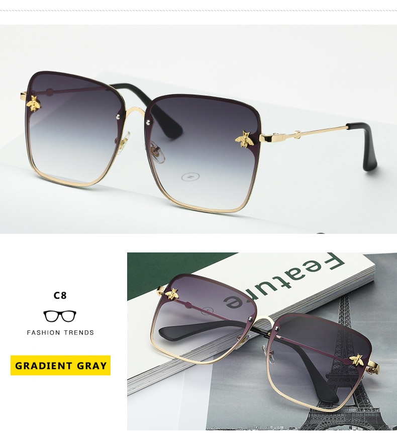 Oversized Rimless Square Shaped Sunglasses