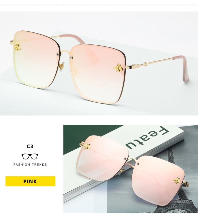 Oversized Rimless Square Shaped Sunglasses