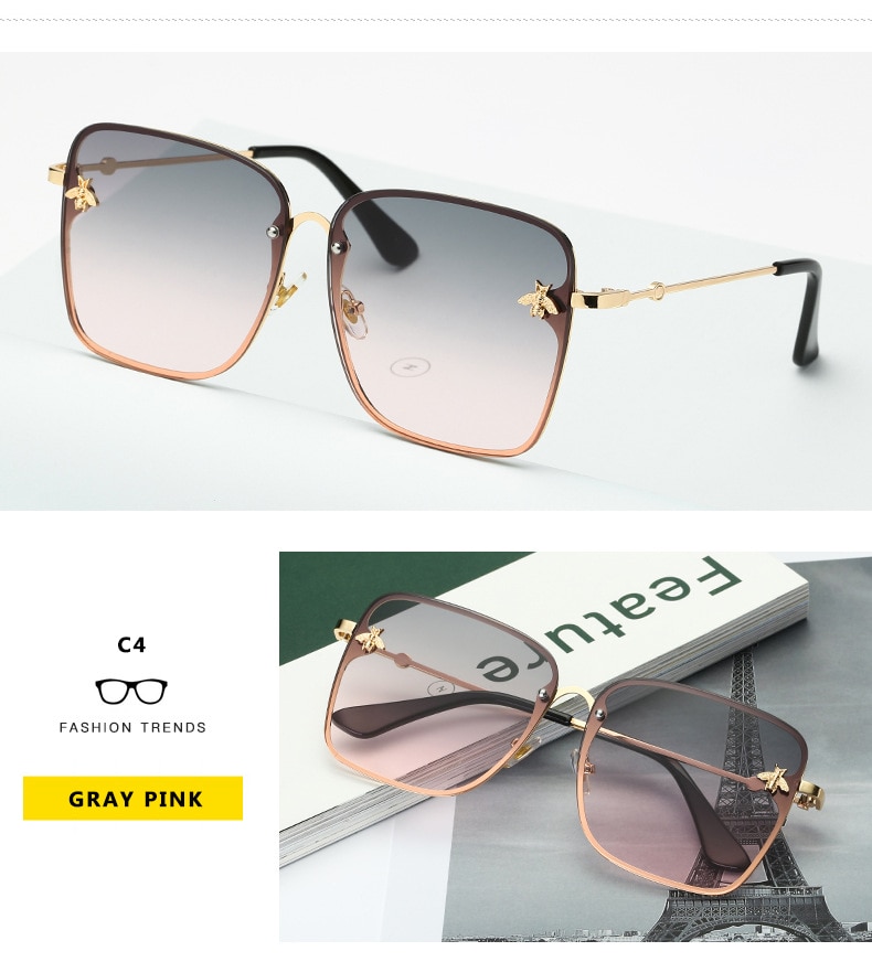 Oversized Rimless Square Shaped Sunglasses