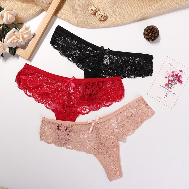 Women's Lace Sexy G-String 3 Pcs Set