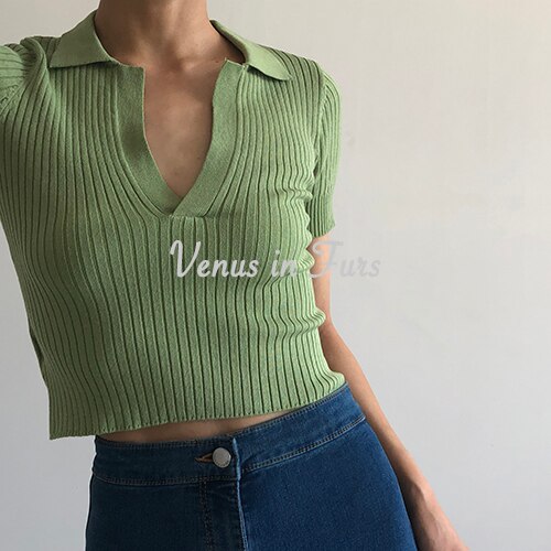 Women's Solid Color Short Sleeved Crop Top