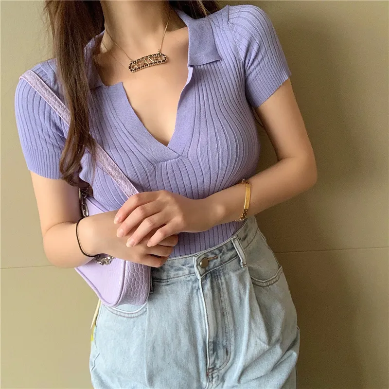 Women's Solid Color Short Sleeved Crop Top