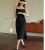 Women Long Black Slip Dress Slit Design Elegant Square